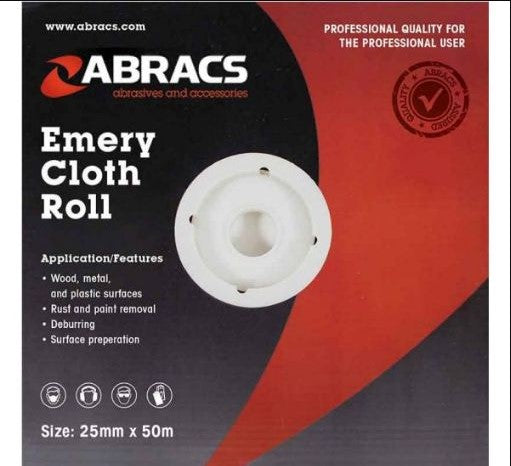 Abracs 25mm x 50m Emery Cloth Roll 80 Grit - ABER2550080