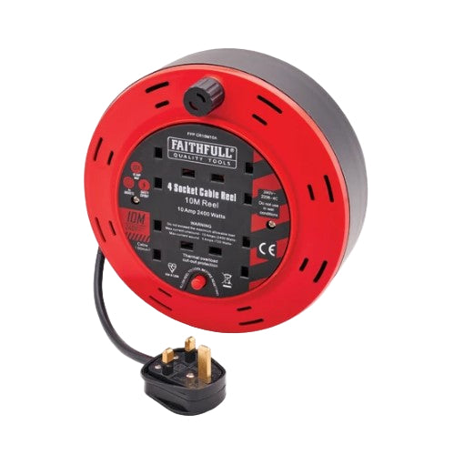 Faithfull 10m Cable Reel 10A 4 Sockets - XMS25CR10M